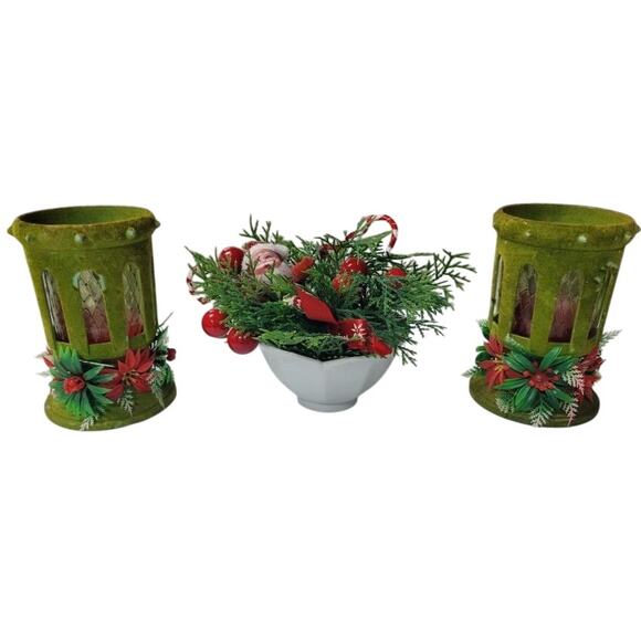 Vintage Mid-Century Christmas Candle Holders & Floral Centerpiece Lot - Picture 1 of 5
